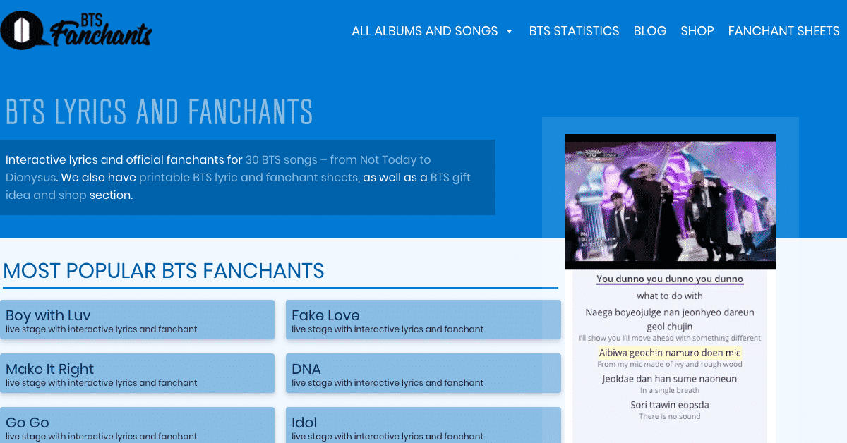 Bts Fanchants Interactive Bts Lyrics And Fanchants Read Or Sing Along